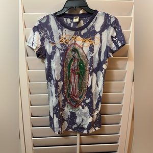 Vintage Ed Hardy t-shirt with Our Lady of Guadalupe in crystals